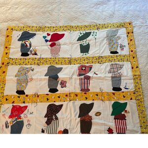 Sun Bonnet Sue Seasonal Month Calendar Nursery Wall Quilt Handmade Embroidery